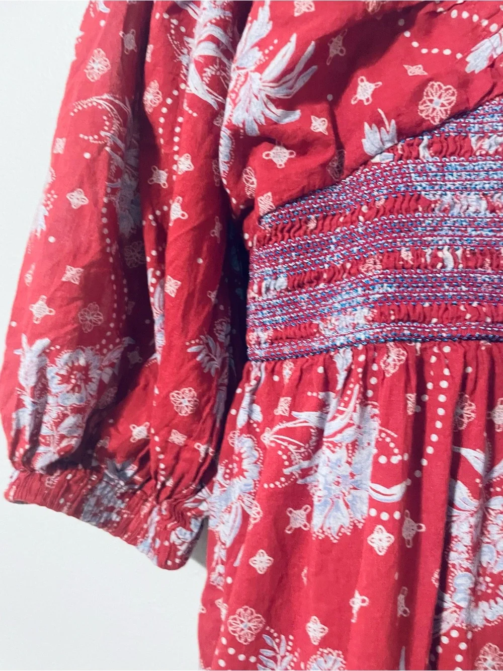 Free People Golden Hour Wine Combo Maxi Dress Red Blue Boho Cottagecore Medium